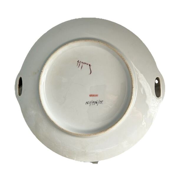 Vintage Hand Painted Pink Floral Cake Plate Tea Set Tray Germany Signed Harvey - Picture 4 of 10